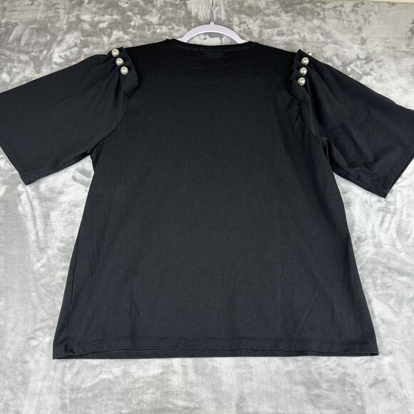 Chicos Shirt Womens 2 Large Black Pearl Shoulders Short Sleeve Stretch‎ (0769) - Picture 5 of 9